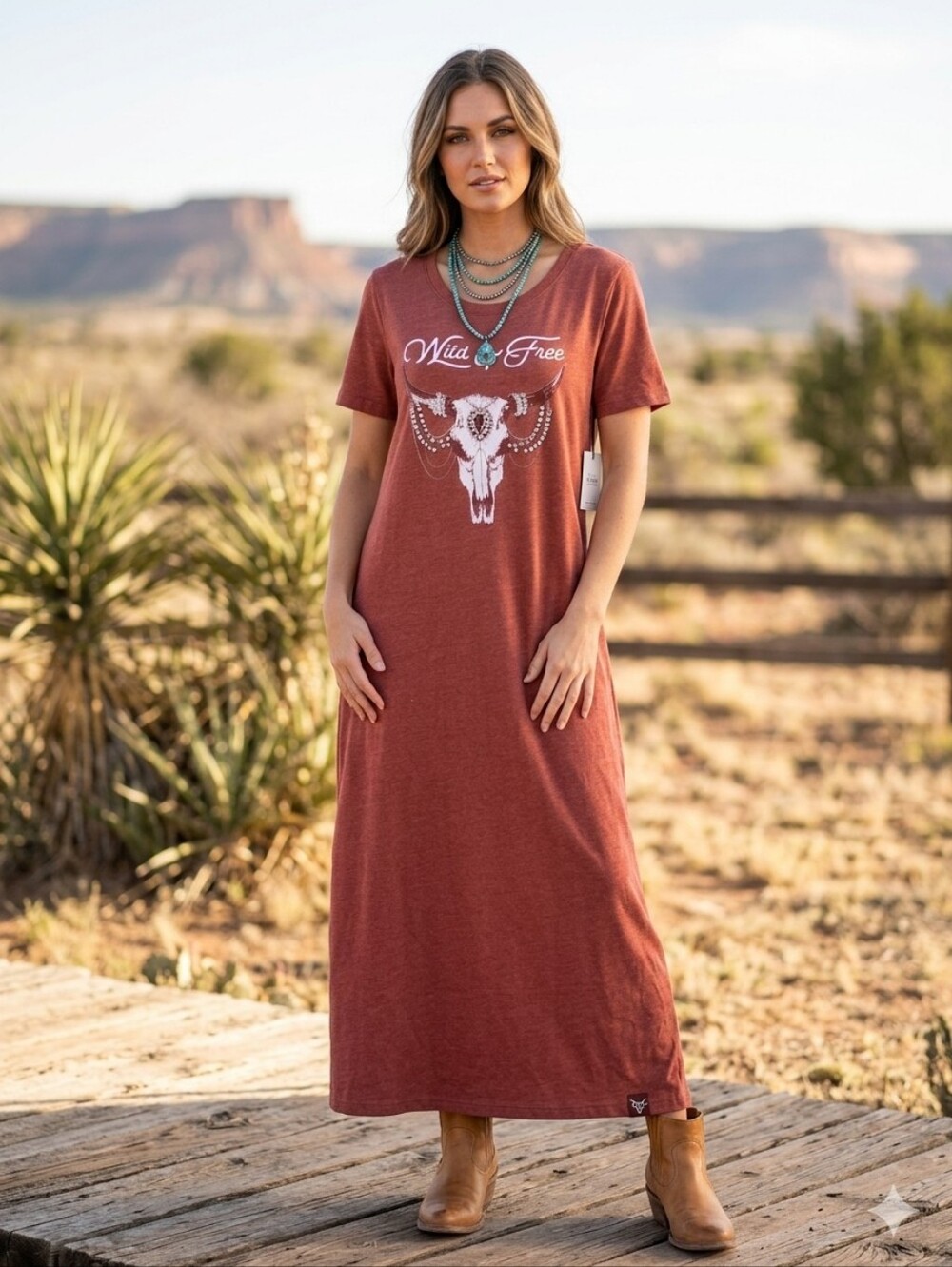 Joei & I NWT Rust Graphic Short-Sleeve Maxi Dress - Wild & Free, Size XL
